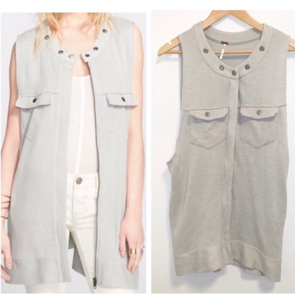 Free People Highway Zip Front Longline Vest-Medium  2159 - Picture 1 of 9